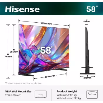 Hisense 58E7S 147,3 cm (58 Zoll) 4K Ultra HD Smart TV Wi-Fi Schwarz