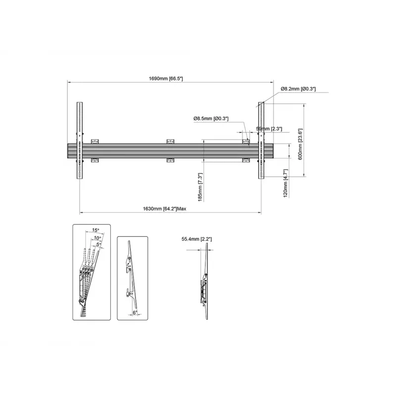 Wandhalterung MULTIBRACKETS M Wallmount Pro LG110UM5J — neigbar, VESA 100x100–1600x600, max. 80 kg, für 40-Zoll- bis 110-Zoll-Displays, Schwarz