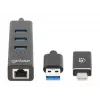Manhattan USB-C & USB-A Combo-Dock/Hub, Anschlüsse (4): Ethernet und USB-A (x3), 5 Gbit/s (USB 3.2 Gen 1, auch als USB 3.0 bekannt), USB-gespeist (kein externes Netzteil erforderlich)
