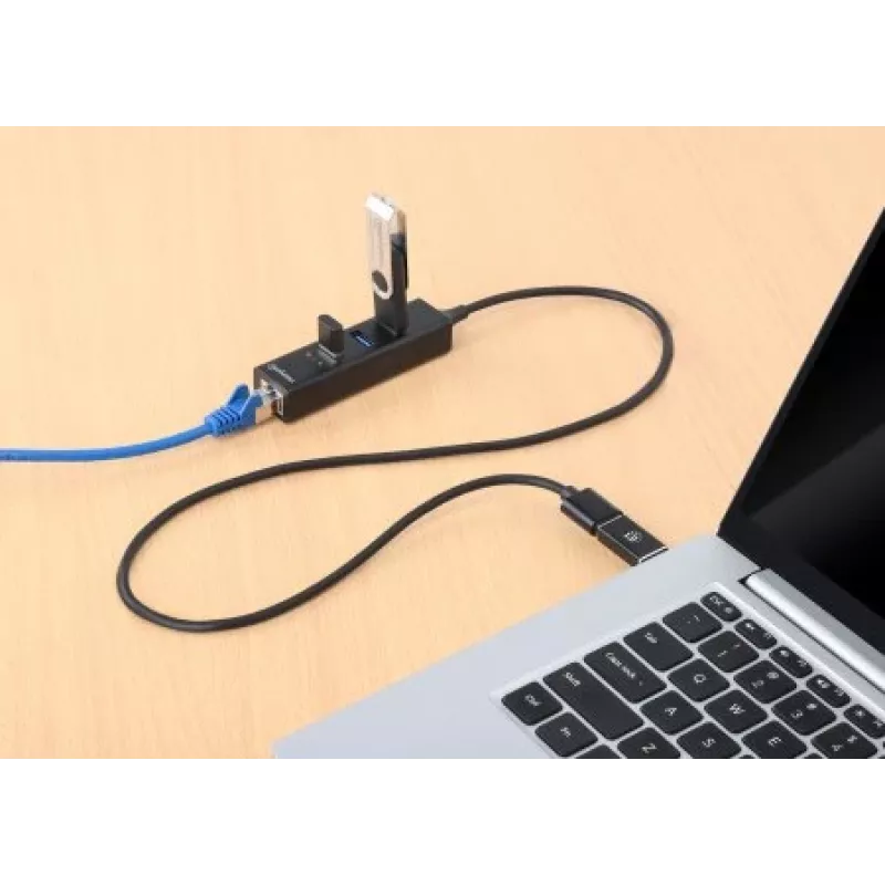 Manhattan USB-C & USB-A Combo-Dock/Hub, Anschlüsse (4): Ethernet und USB-A (x3), 5 Gbit/s (USB 3.2 Gen 1, auch als USB 3.0 bekannt), USB-gespeist (kein externes Netzteil erforderlich)