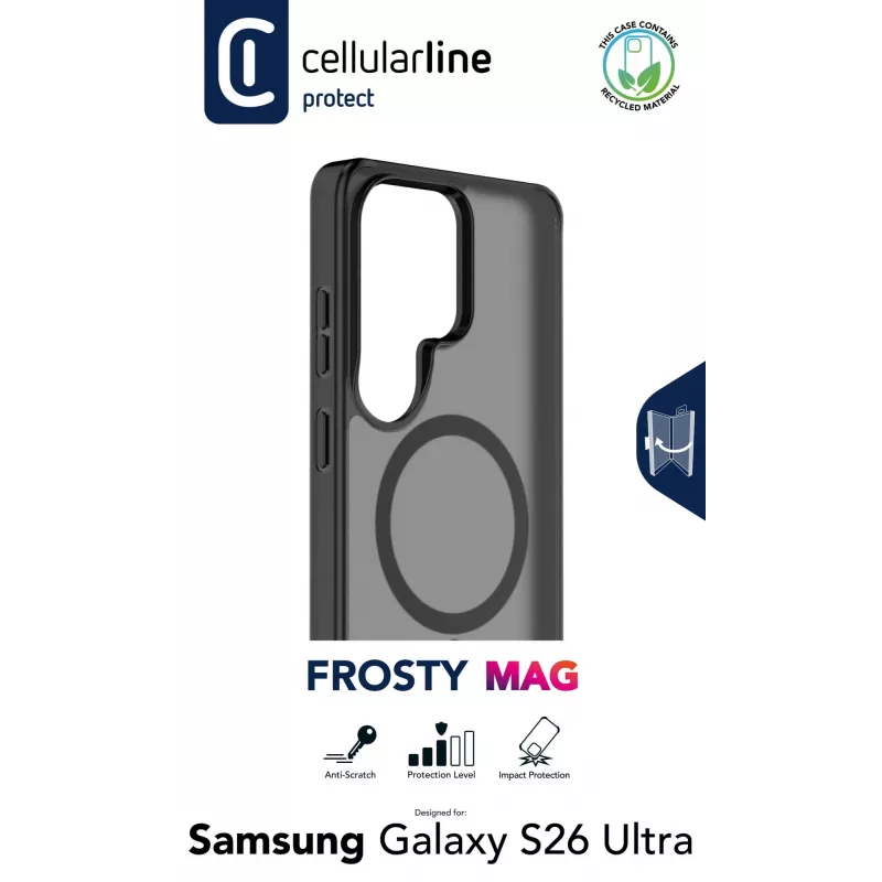 Cellularline FROSTY MAG - Galaxy S26 Ultra Halbtransparente Hülle mit matter Oberfläche und farbigen Kanten, kompatibel mit dem Qi2-Ökosystem und magnetischem Zubehör für Samsung.