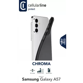 Cellularline CHROMA – Galaxy A57 farbige TPU-Hülle mit mattierter, griffiger Oberfläche und kratzfestem Mikrofaser-Innenfutter. Schützt Kanten und Tasten, ohne das Design des Telefons zu verändern.