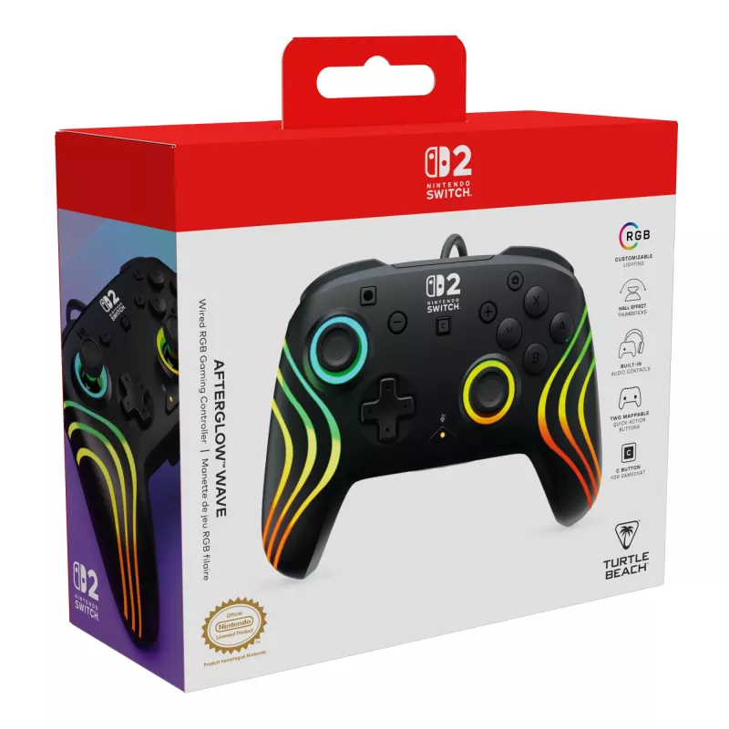 Gamepad Turtle Beach Afterglow Wave Schwarz Kabelgebundenes RGB-Gamepad für Nintendo Switch / Switch 2, USB-C, 3 m Kabel