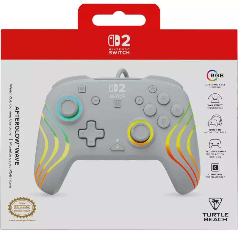Kabelgebundener RGB-Gaming-Steuergerät Turtle Beach Afterglow Wave Grau – USB‑C, 3 m Kabel, für Nintendo Switch / Switch 2 / Switch OLED