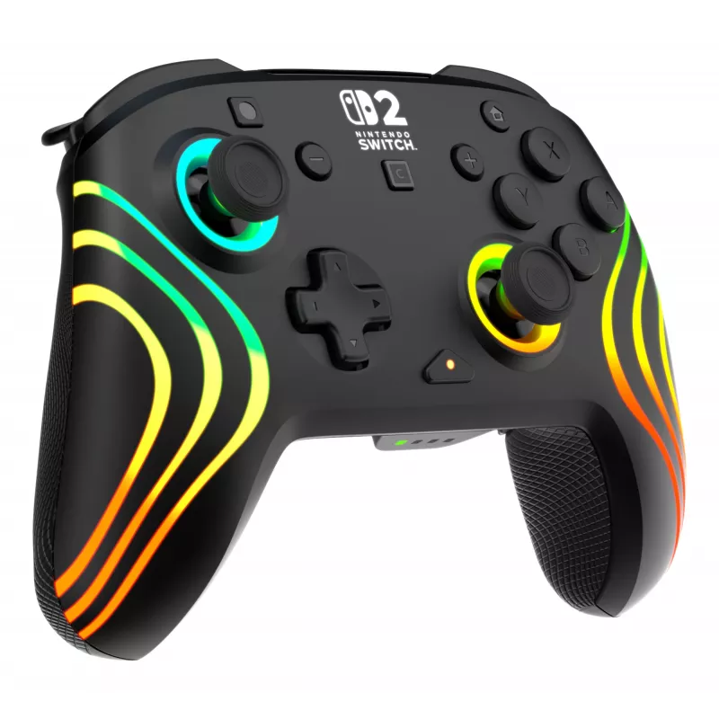 Kabelloser RGB-Gaming-Steuergerät Turtle Beach Afterglow Wave Schwarz für Nintendo Switch 2 — Bluetooth/USB-C, integrierter Akku 20 h, 3 m Kabel