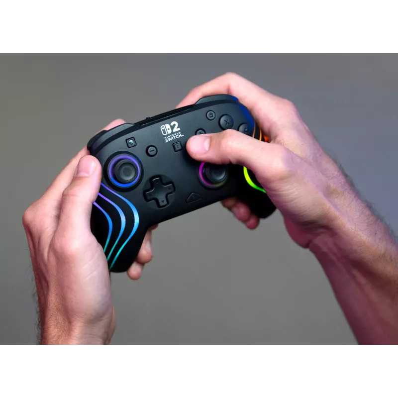 Kabelloser RGB-Gaming-Steuergerät Turtle Beach Afterglow Wave Schwarz für Nintendo Switch 2 — Bluetooth/USB-C, integrierter Akku 20 h, 3 m Kabel