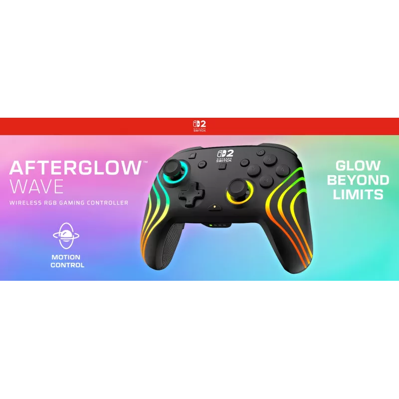 Kabelloser RGB-Gaming-Steuergerät Turtle Beach Afterglow Wave Schwarz für Nintendo Switch 2 — Bluetooth/USB-C, integrierter Akku 20 h, 3 m Kabel