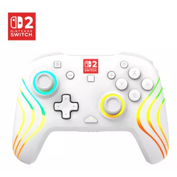 Kabelloser RGB-Gaming-Steuergerät Turtle Beach Afterglow Wave White für Nintendo Switch 2, Bluetooth/USB-C, integrierter Akku 20h, 3m Kabel