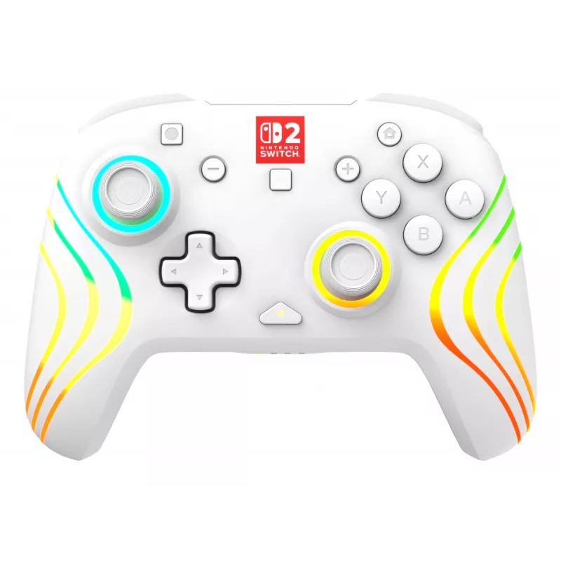 Kabelloser RGB-Gaming-Steuergerät Turtle Beach Afterglow Wave White für Nintendo Switch 2, Bluetooth/USB-C, integrierter Akku 20h, 3m Kabel
