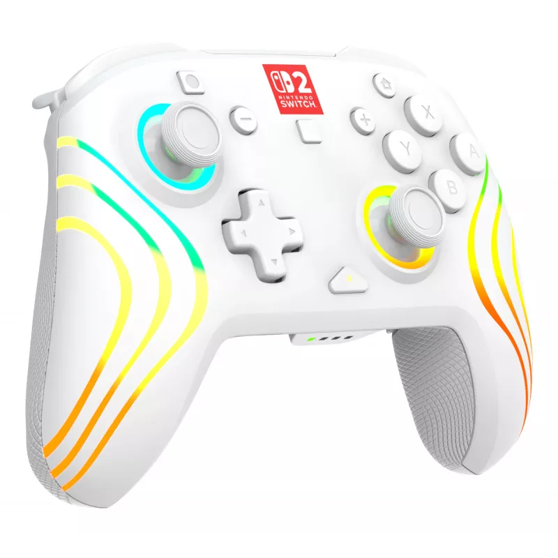 Kabelloser RGB-Gaming-Steuergerät Turtle Beach Afterglow Wave White für Nintendo Switch 2, Bluetooth/USB-C, integrierter Akku 20h, 3m Kabel