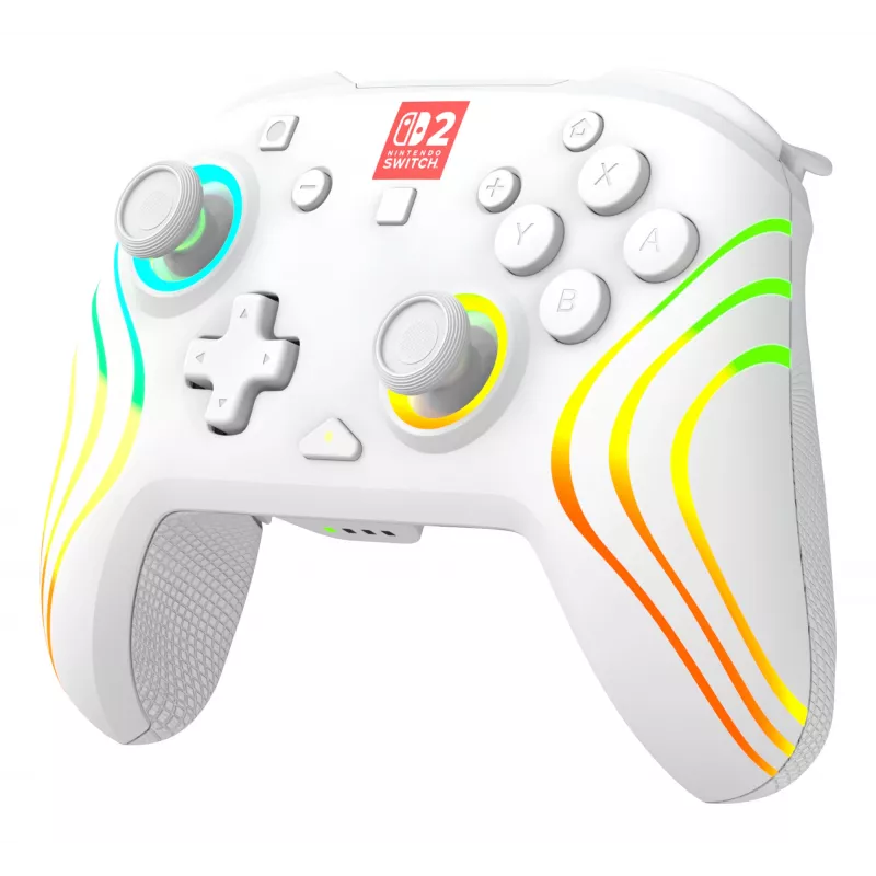 Kabelloser RGB-Gaming-Steuergerät Turtle Beach Afterglow Wave White für Nintendo Switch 2, Bluetooth/USB-C, integrierter Akku 20h, 3m Kabel