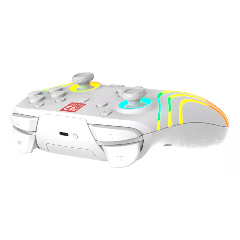 Kabelloser RGB-Gaming-Steuergerät Turtle Beach Afterglow Wave White für Nintendo Switch 2, Bluetooth/USB-C, integrierter Akku 20h, 3m Kabel