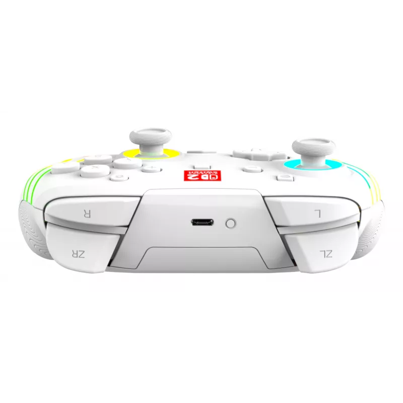 Kabelloser RGB-Gaming-Steuergerät Turtle Beach Afterglow Wave White für Nintendo Switch 2, Bluetooth/USB-C, integrierter Akku 20h, 3m Kabel