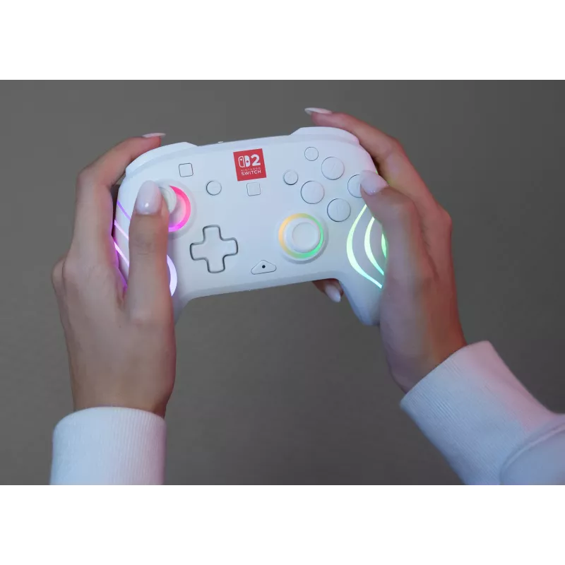 Kabelloser RGB-Gaming-Steuergerät Turtle Beach Afterglow Wave White für Nintendo Switch 2, Bluetooth/USB-C, integrierter Akku 20h, 3m Kabel