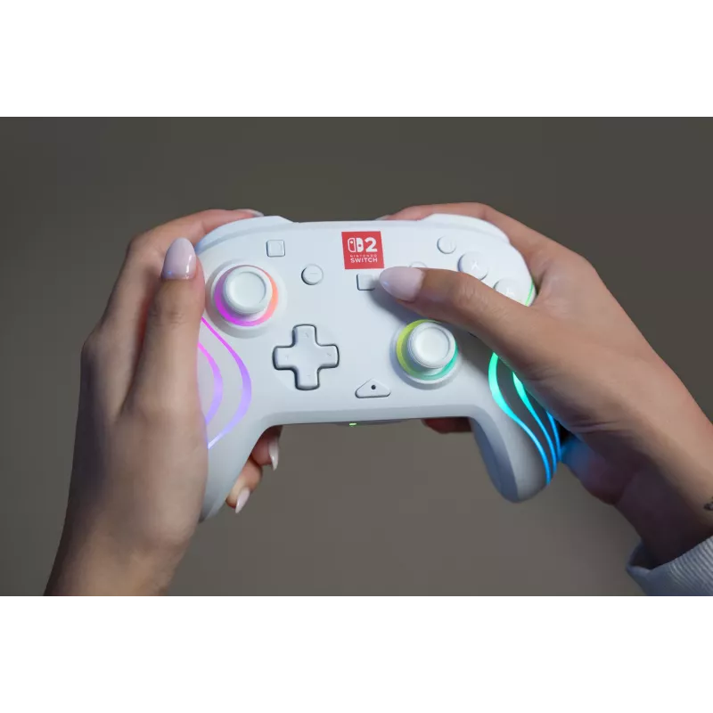 Kabelloser RGB-Gaming-Steuergerät Turtle Beach Afterglow Wave White für Nintendo Switch 2, Bluetooth/USB-C, integrierter Akku 20h, 3m Kabel