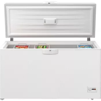 Gefriertruhe BEKO HSM46740 — freistehend, 451 L Kapazität, 4‑Sterne, 20,5 kg/24h Gefrierleistung, Energieklasse E, weiß