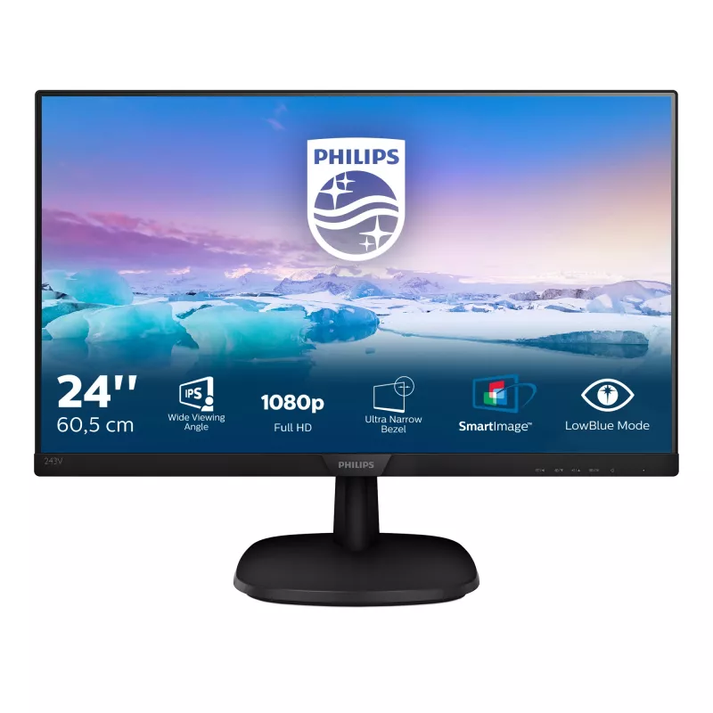 Philips V Line Full HD LCD-Monitor 243V7QDAB/00, 60,5 cm (23,8 Zoll), 1920 x 1080 Pixel, Full HD, LED, 4 ms, Schwarz