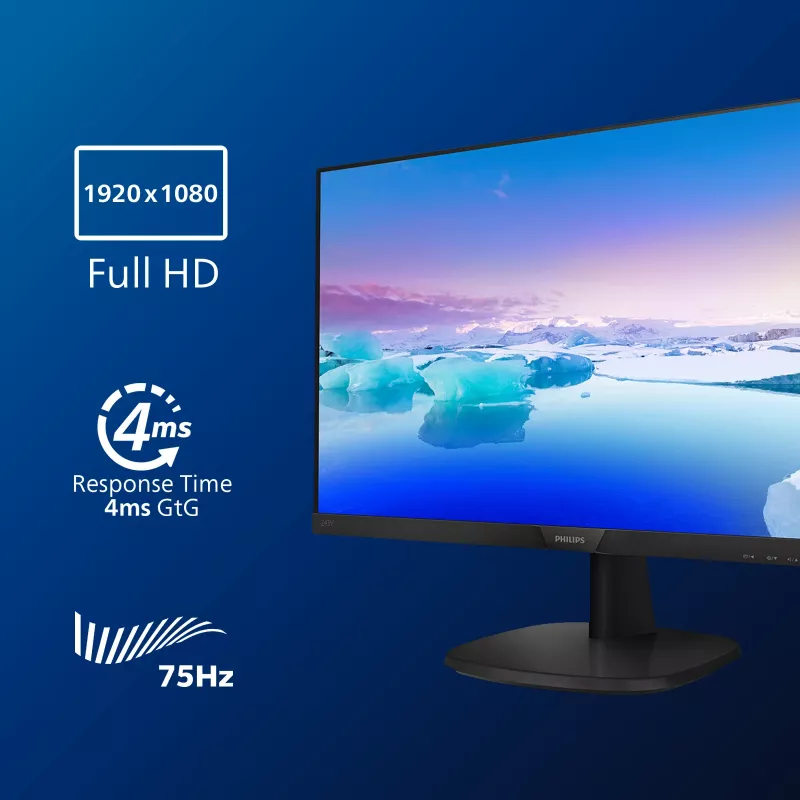 Philips V Line Full HD LCD-Monitor 243V7QDAB/00, 60,5 cm (23,8 Zoll), 1920 x 1080 Pixel, Full HD, LED, 4 ms, Schwarz