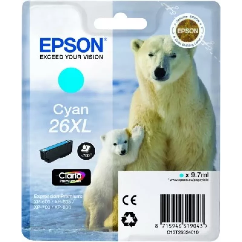 Epson Polar bear Einzelpack Cyan 26XL Claria Premium Ink