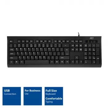ACT Business-Tastatur USB (Qwerty/US-Layout), Full-Size (100 %), Kabelgebunden, USB, Membran, QWERTY, Schwarz