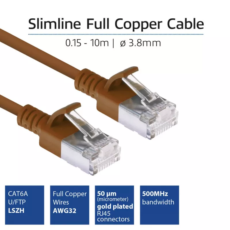 ACT Braun 1,5 m LSZH U/FTP CAT6A Rechenzentrums-Slimline-Patchkabel rastnasenfrei mit RJ45-Steckern