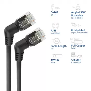 Netzwerkkabel ACT DD1905 Cat6 U/FTP (STP) Schwarz, 5 m, RJ-45 zu RJ-45, vergoldete Kontakte