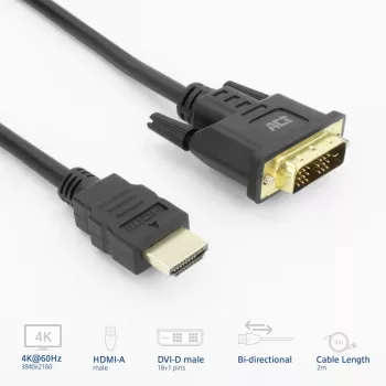ACT AK3735 Videokabel-Adapter 2 m HDMI Typ A (Standard) DVI-D Schwarz