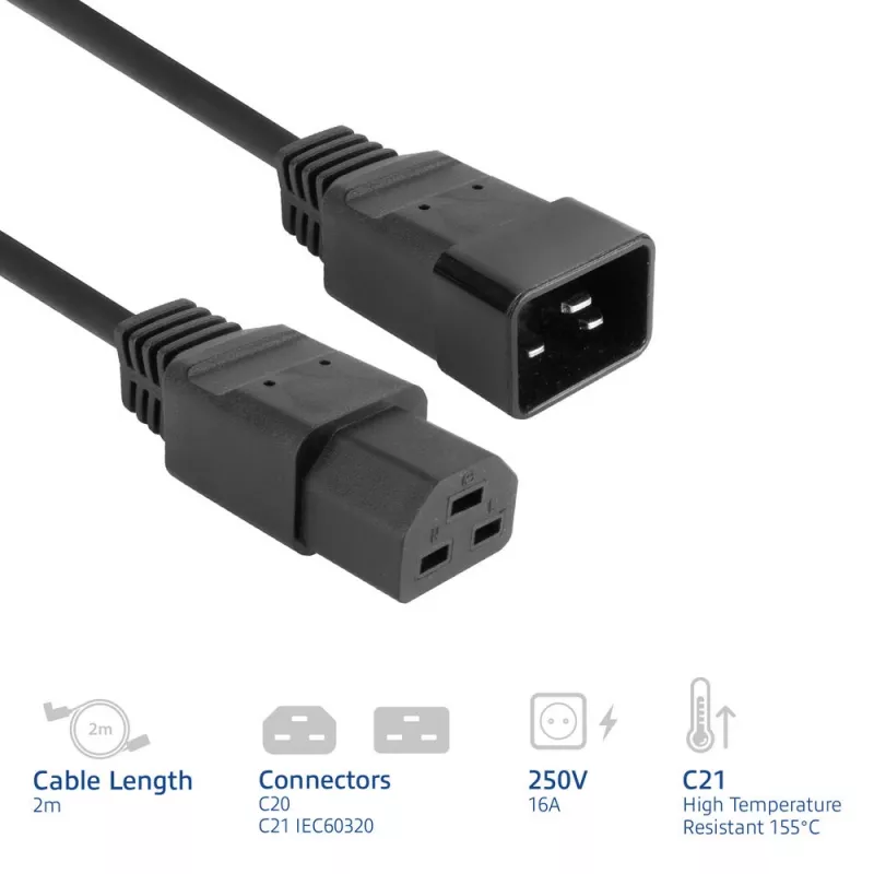 Netzkabel ACT C20–C21 IEC60320 schwarz 2 m, 250 V 16 A