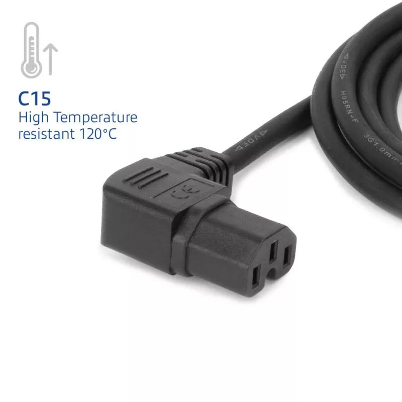 ACT Stromkabel C14 - C15 (gewinkelt links) IEC60320 schwarz 0,6 m