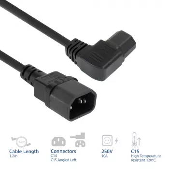 ACT Stromkabel C14 - C15 (abgewinkelt links) IEC60320 schwarz 1,2 m