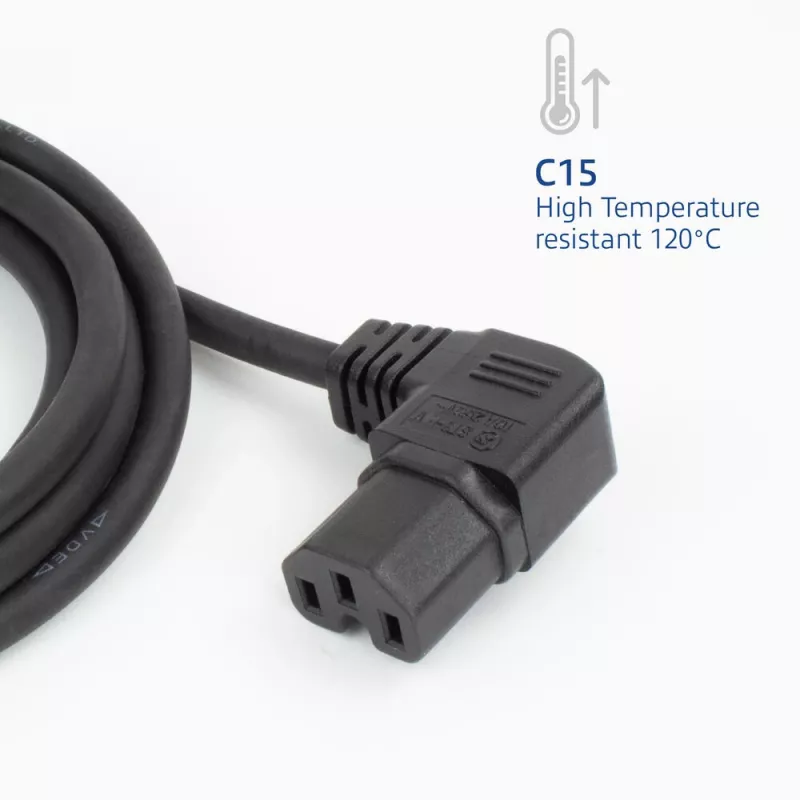 ACT Stromkabel C14 - C15 (abgewinkelt rechts) IEC60320 schwarz 0,6 m