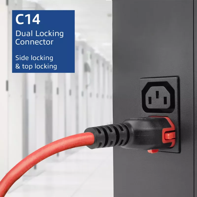 ACT Netzkabel C14 IEC Lock+ Dual Locking - C15 IEC Lock+ rot 1 m, PC3869