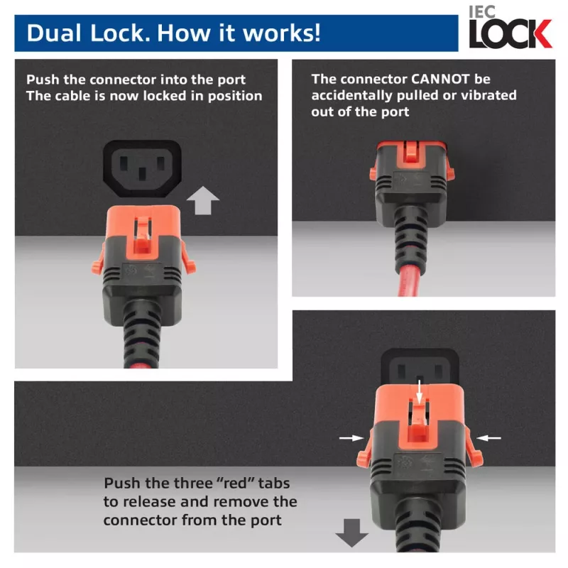 ACT Netzkabel C14 IEC Lock+ Dual Locking - C15 IEC Lock+ rot 1 m, PC3869