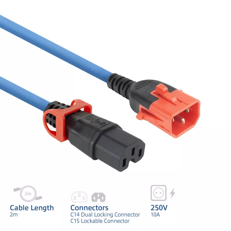 ACT Stromkabel C14 IEC Lock+ Dual Locking - C15 IEC Lock+ blau 2 m, PC3874