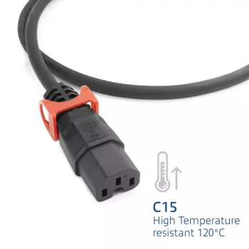 Netzkabel ACT CEE 7/7 (gewinkelt) auf IEC C15 Lock+ schwarz, 3 m, 10 A, 250 V
