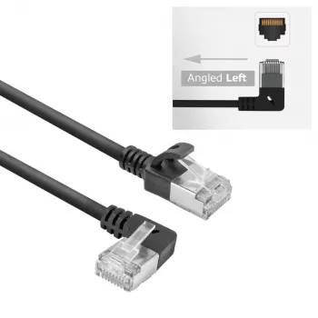 ACT Schwarz 1 m U/FTP CAT6A LSZH Slimline Patchkabel mit RJ45-Steckern 90° abgewinkelt links auf gerade