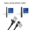 ACT Schwarz 2 m U/FTP CAT6A LSZH Slimline-Patchkabel mit RJ45-Steckern 90° abgewinkelt links auf gerade