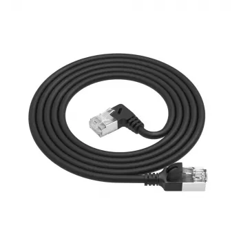 ACT Schwarz 1.5 m U/FTP CAT6A LSZH Slimline Patchkabel mit RJ45-Steckern 90° abgewinkelt rechts auf gerade