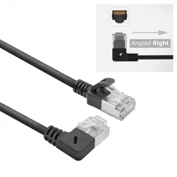 ACT Schwarz 1.5 m U/FTP CAT6A LSZH Slimline Patchkabel mit RJ45-Steckern 90° abgewinkelt rechts auf gerade