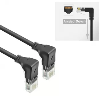ACT Schwarz 1.5 meters U/UTP CAT6A LSZH Slimline patch Kabel mit RJ45 connectors 90° abgewinkelt down to 90° abgewinkelt down