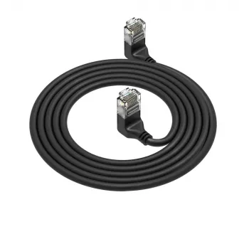 ACT Schwarz 2 Meter U/UTP CAT6A LSZH Slimline Patchkabel mit RJ45-Steckern 90° abgewinkelt hoch zu 90° abgewinkelt hoch