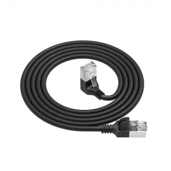 ACT Schwarz 0,25 Meter U/FTP CAT6A LSZH Slimline-Patchkabel mit RJ45-Steckern 90° abgewinkelt nach unten auf gerade