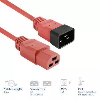 Stromkabel ACT C20–C21 IEC60320 rot 1,5 m, 250 V 16 A