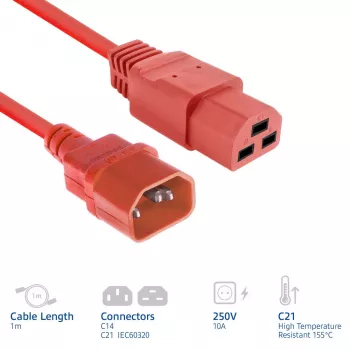 Netzkabel ACT C14 auf C21 IEC60320 rot 1 m, 250V 10A