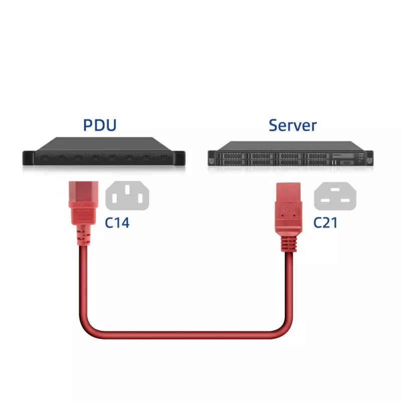 Powercord ACT C14 auf C21 IEC60320 rot 3 m, 250 V 10 A