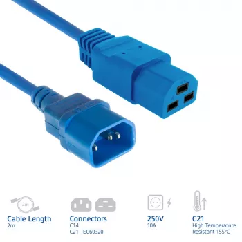 ACT Stromkabel C14 auf C21 IEC60320 blau 2 m, 250 V 10 A
