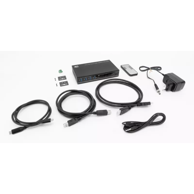 KVM-Switch ACT 2-Port USB-C/HDMI 4K@60Hz AC7922 mit USB-Tastatur/Maus, HDMI-Video, 100W PD