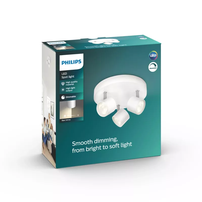 Decken-/Wandleuchte Philips Dimmbare LED Star 3x 16,5 W, 2700 K, 1500 lm, IP20, Weiß
