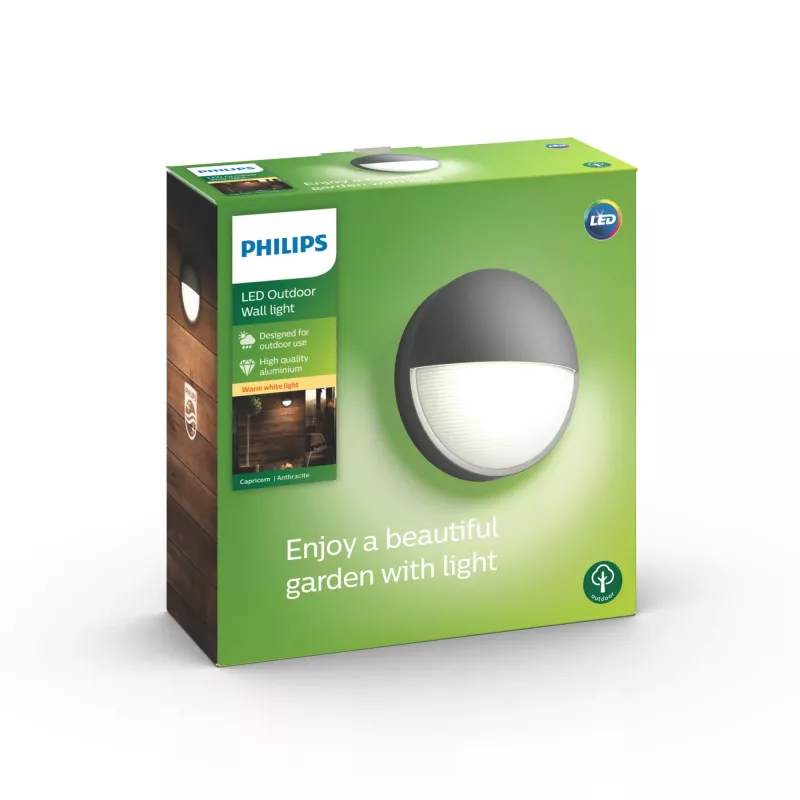 Außenwandleuchte Philips myGarden Capricorn 5,5 W LED, anthrazit, Aluminiumgehäuse, festes Leuchtmittel, 214×78×214 mm