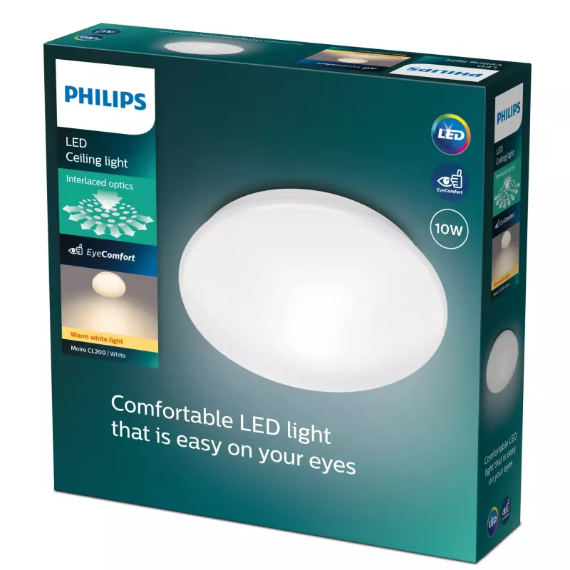 Philips Functional Moire Deckenleuchte 10 W, LED, fest verbaute Leuchtmittel, 2700 K, 1000 lm, IP20, Weiß